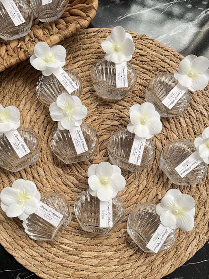 Cam Kolonya Şişesi - 30cc Midye - Islak Ortanca ve İnci Süslemeli (25 li)